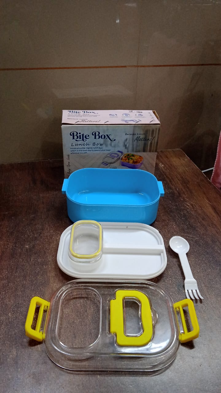 Durable Plastic Lunch box for Kids With 2 in 1 Spoon, Fork (1 Pc) - TezCart