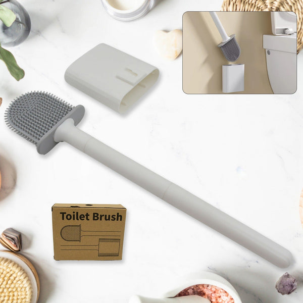 Portable Silicone Toilet Brush with Holder Flex Toilet Brush - Wall Mounted Anti-drip Set Toilet Cleaner Brush | Non-Slip Long Handle Toilet Brush Pack of 1 - TezCart