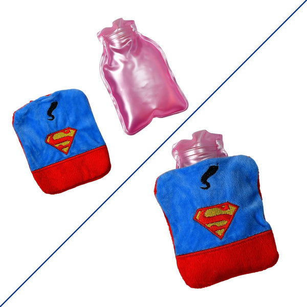 Superman Print Small Hot Water Bag with Cover for Pain Relief Your Brand
