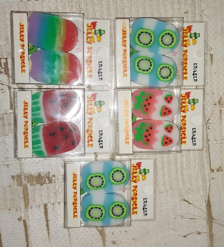 Jelly Popsicle Shape Fancy &amp; Stylish Erasers, Mini Eraser Creative Cute Novelty Eraser for Children Eraser Set for Return Gift, Birthday Party, School Prize (2 Pc Set| Mix Design) Your Brand