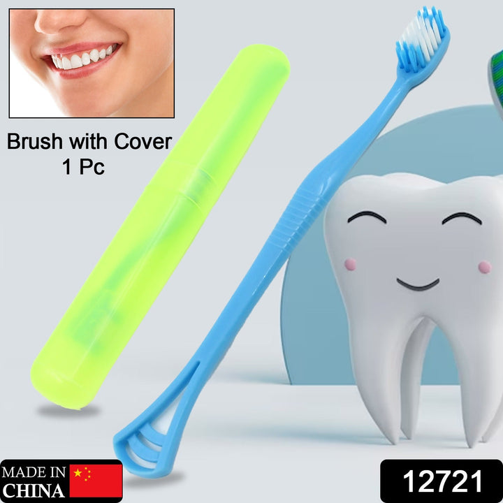 2-in-1 Soft Toothbrush & Tongue Scraper with Cover – Universal Dental Cleaner & Holder (1 Pc) Your Brand
