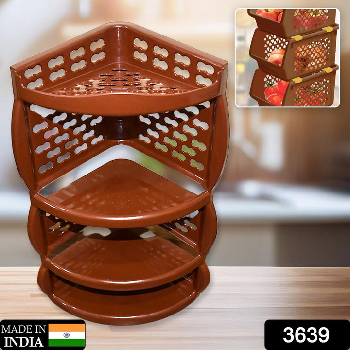 Multi Purpose Plastic Corner Rack a Stylish Storage Shelf for Kitchen / Living Room / Bathroom (1 Pc / 3 Layer ) Your Brand