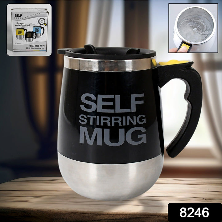 Self Stirring Mug With Lid used in all kinds of household and official places for serving drinks, coffee, any types of beverages etc. (1 Pc / 400 ML) Your Brand