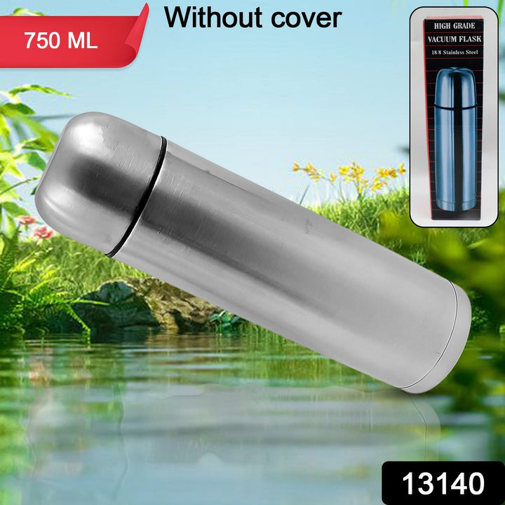 Vacuum Flask Without Cover, 18/8 Stainless Steel | Hot and Cold Water Bottle with Push-Down Lid | Double Walled Stainless Steel Bottle for Travel, Home, Office, School, Picnic (750 ML / Without Cover) Your Brand