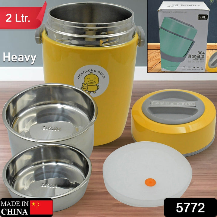 HEAVY LEAK-PROOF STAINLESS STEEL LUNCH BOX/ TIFFIN BOX, 2 COMPARTMENT, FOOD BOX FOR THERMAL CONTAINER FOR FOOD STAINLESS STEEL FOR STUDENT FOR WORK FOR TRAVEL (2 LTR.) Your Brand