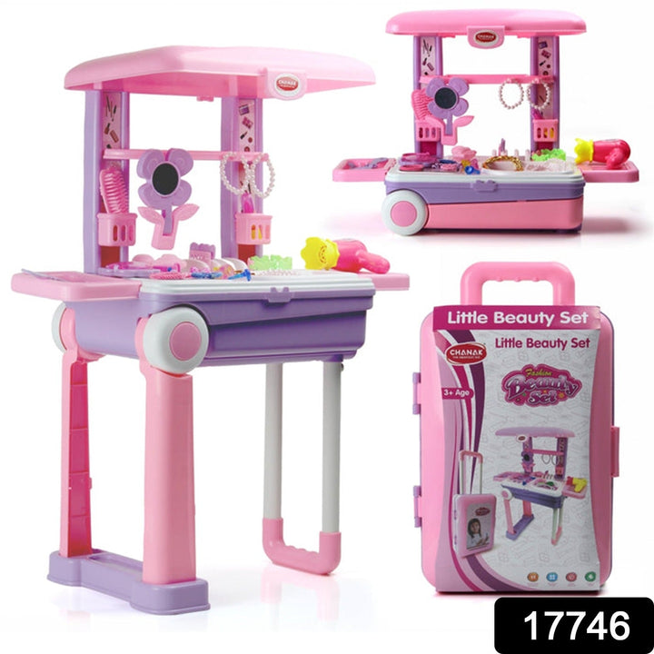 Big Beauty Set Suitcase On Wheel, The Ultimate Beauty Set On Wheels for Girls, Makeup Kit is Easy to Clean & Use, Portable Beauty Set with 25 Pieces for 3 Years BIS Approved. (Beauty Set Trolley) Your Brand
