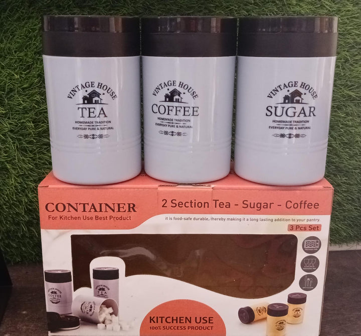 Accurate Seal Tea Sugar Coffee Container - 3 Pcs Plastic Damru Shaped Tea, Coffee, Sugar Canisters Jar, New Airtight Food Seal Containers for Salt, Dry Fruit, Grocery Multicolor (3 Pcs Set) Your Brand