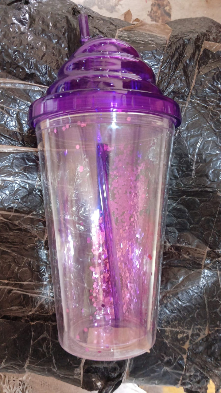High Quality Plastic Creative Cold Drink Cup / Tumble, Reusable Tea Coffee Tumbler with Lid and Straw, Double Wall Plastic Drinking Sport Bottle, Travel Tumbler (1 Pc / Mix Color) Your Brand