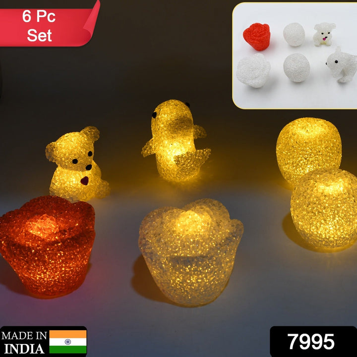 MULTI SHAPE SMALL LIGHT LAMPS LED SHAPE CRYSTAL NIGHT LIGHT LAMP (6 PC SET) Your Brand