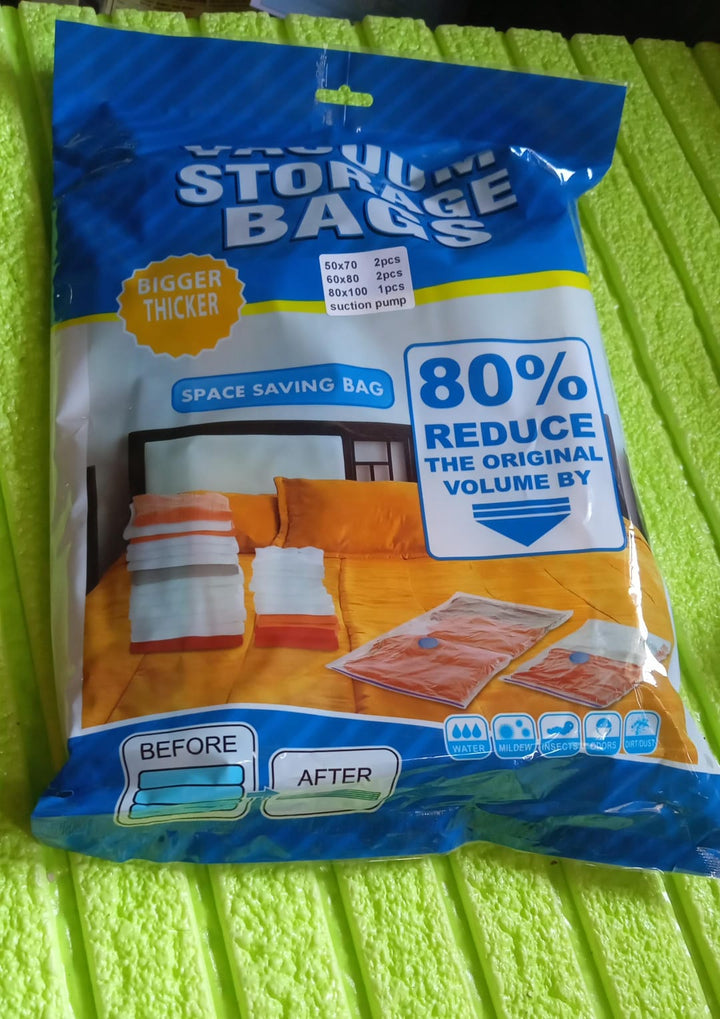 Vacuum Storage Bags with Suction Pump & Shirt clips - Vacuum Bags - Big Capacity Vacuum Seal Bags for Travel Clothes Blankets Pillows, Compression Bags | Space Saver Vacuum Storage Bags (5 Pcs Set) Your Brand