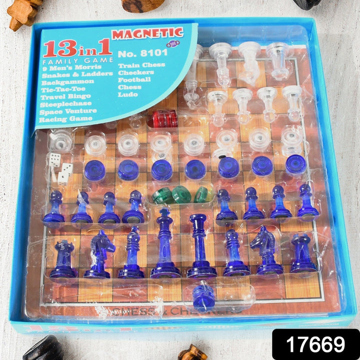 13 in 1 Family Board Game Chess, Snakes & Ladders, Ludo, Tic-Tac-Toe, Checkers, Travel Bingo, Football, Space Venture, Steeplechase Set for Kids Your Brand