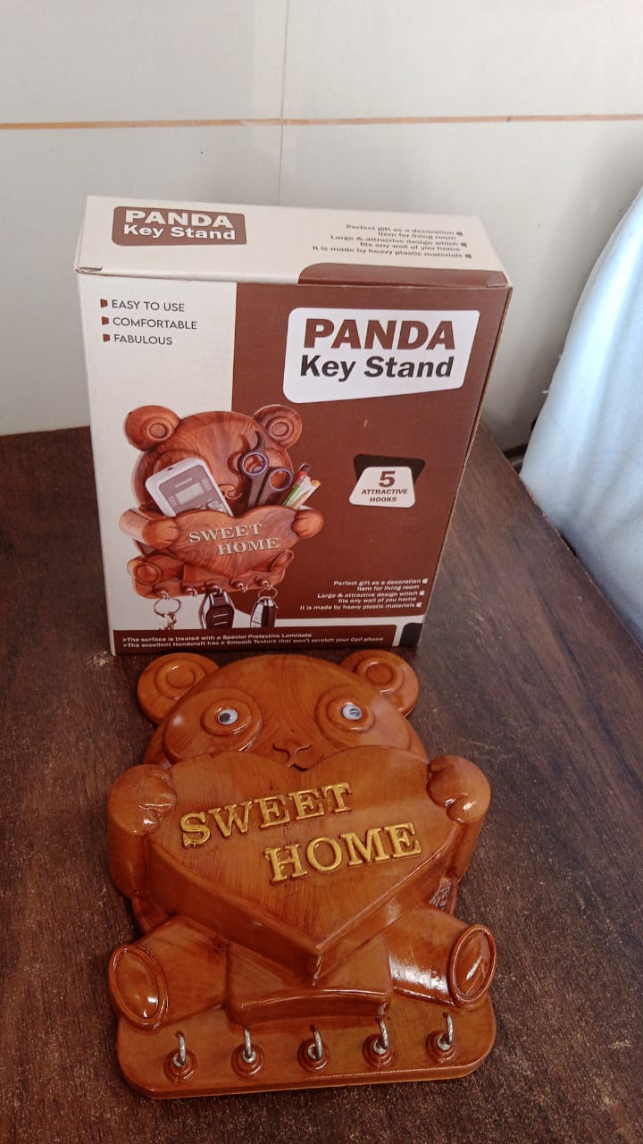 Cute Plastic Panda Key Holder, Wall Key Rack with 5 Hooks (1 Pc) - TezCart