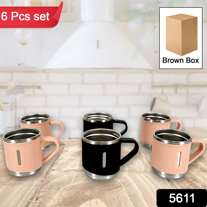 Stainless Steel Vacuum Coffee / Tea Cup, Tea Mug Hot Insulated Double Wall Stainless Steel, Coffee, and Milk Cup with Handle Easy To Carry: Coffee Cup (6 pc) Your Brand