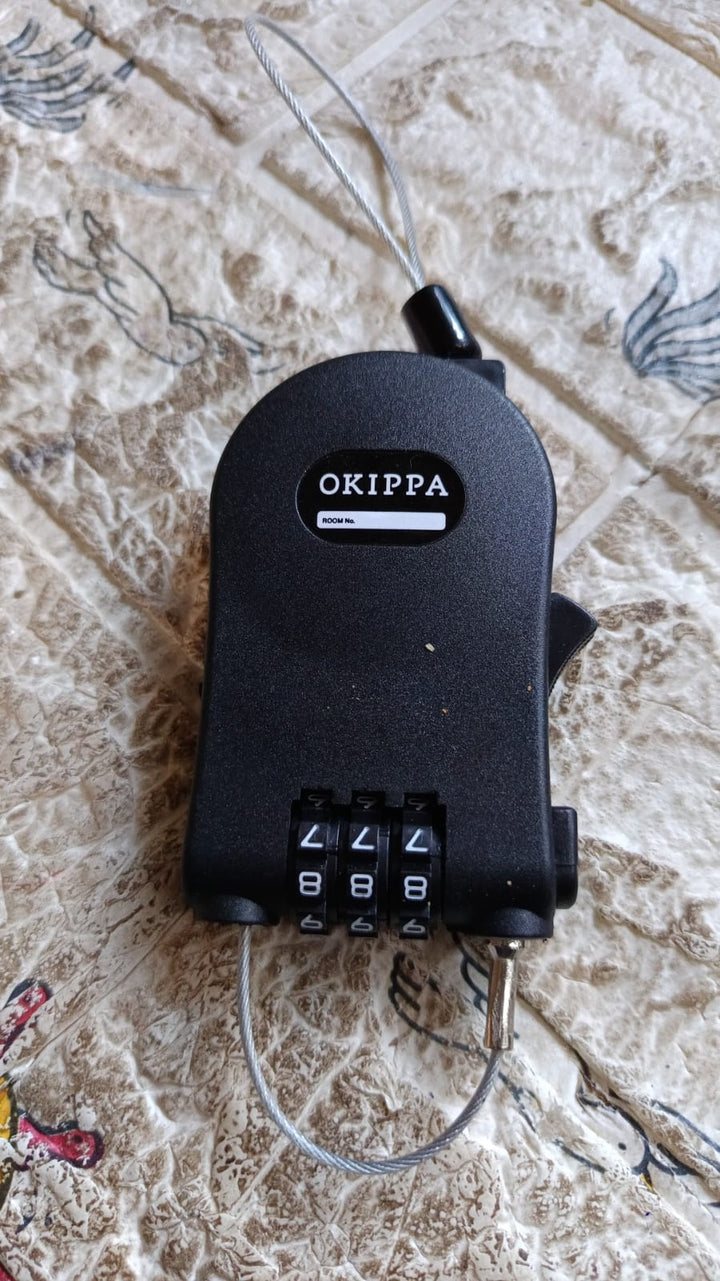 Multifunctional cable lock with number code for travel, sports Etc. Retractable Wire Lock,Wire Black Shell Combination Password. Your Brand