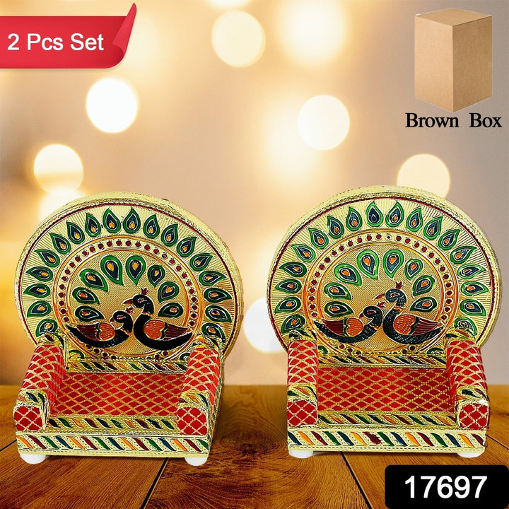 Meenakari Work Laddu Gopal Singhasan for Pooja Mandir Wooden Krishna Ladoo Bal Gopal Sofa Asan, Home Decorative Premium Look Decorative Singhasan Suitable For Home, Office, Restaurant (2 Pc Set) Your Brand