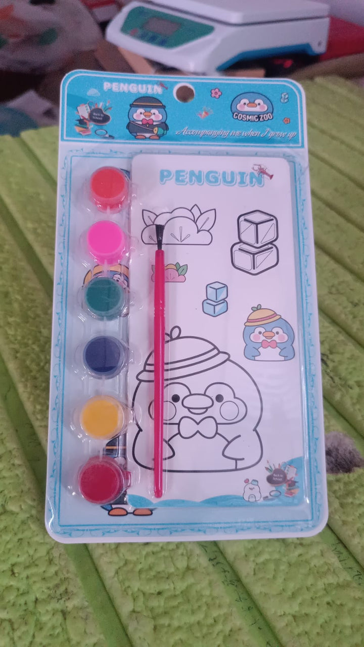 Kids Art Painting Kit Water Color, Cartoon Printed Board & Brush (9 Pcs Set) - TezCart