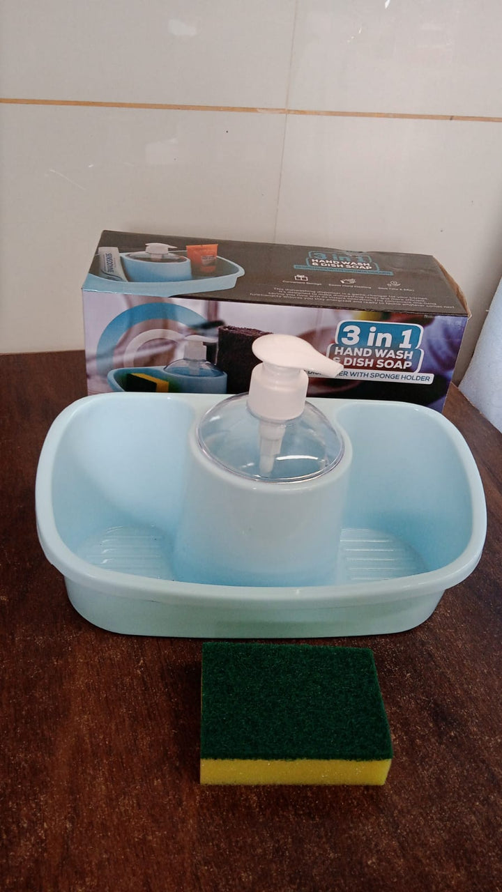 3 in 1 Hand wash Liquid Soap Dispenser with Sponge Holder (1 Set) - TezCart