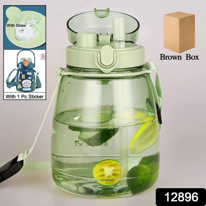 Insulated Water Bottle Portable Water Bottle With Strap, Sticker and Straw Cute Outdoor Sports Bottle For Water Travel Drinkware Jug Travel Water Bottle large Capacity Water Jug, Gym / Kid / Outdoor Sport / Campus, Fashionable (1300 ML Approx) Your Brand