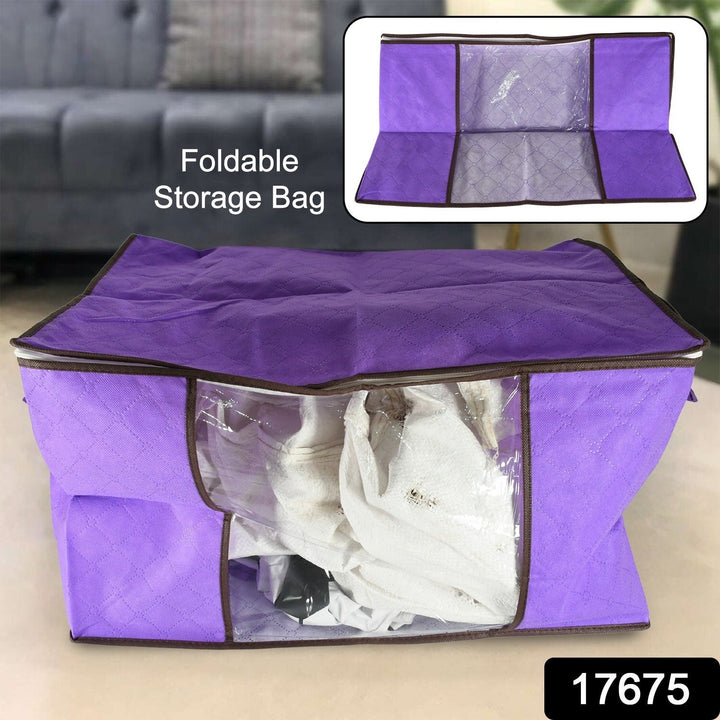 Clothing storage bag with zipper, non-woven storage bag for storing the clothes and sarees. - TezCart
