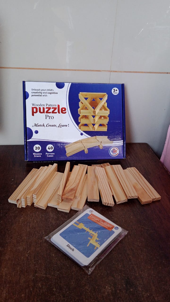 Wooden Pattern Brain Puzzles 20 Pcs Wooden Strips, 40 Pattern Cards (1 Set) - TezCart