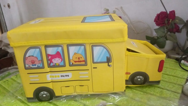 School Bus Shaped Portable Foldable Toy Box Storage with Lid (1 Pc) - TezCart