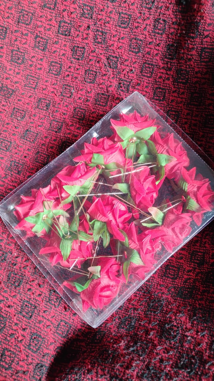 Hair Clip Red Rose Bridal Hair Pins Rose (12 Pcs Set / Red Color Only) - TezCart