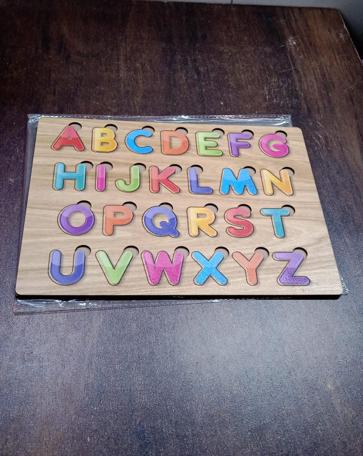 Wooden Puzzle Board ABC Letters Shapes Educational Learning Toys (1 Set) - TezCart