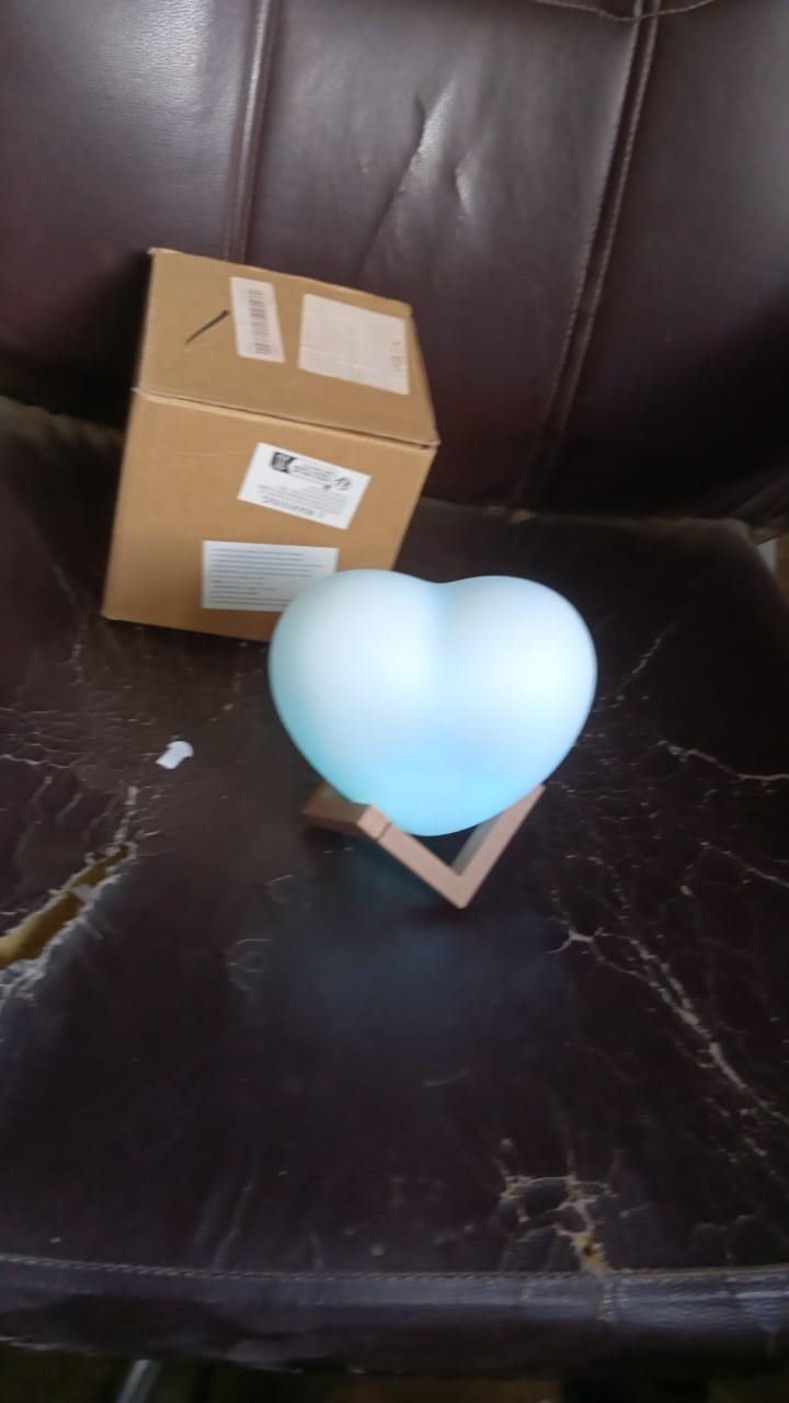 3D Heart Shape Moon Night Lamp with Plastic Stand (13 x12 Cm / 1 Pc) - TezCart