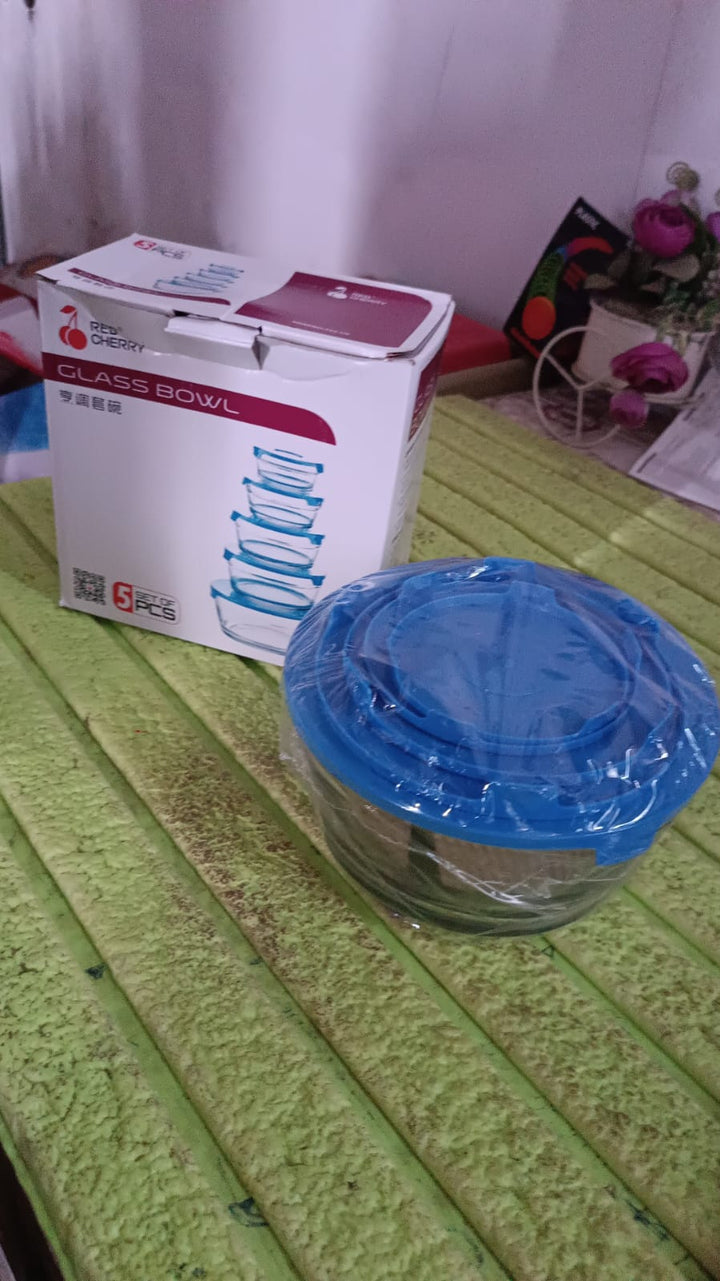 Modern Glass Bowl Set Mixing / Storage Bowls with Lids (5 Pcs Set) - TezCart