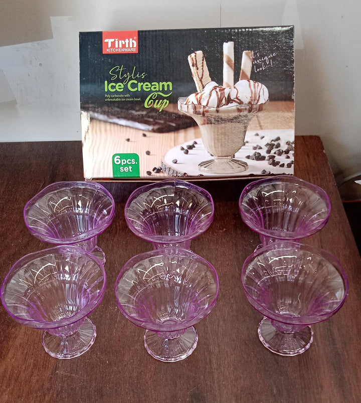 Crystal Plastic Ice-Cream Bowl, Home & Kitchen Serving Platter or Dessert Cup for Sundae, Sweets, Snacks, Fruit, Pudding, Nuts or Dip, Serving Bowls (Crystal Cups, Set of 6) Your Brand