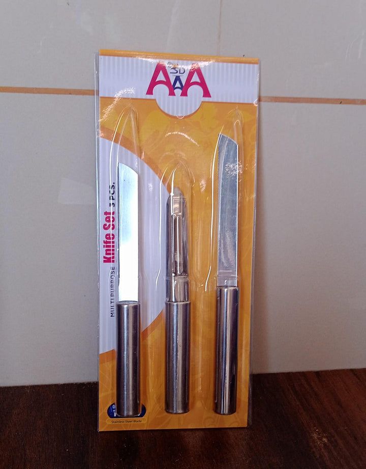 Stainless Steel Multipurpose Sharp Cutting Knife with Non-Slip Handle for Fruit, Meat and Vegetable Chopping (Pack Of 3) Your Brand