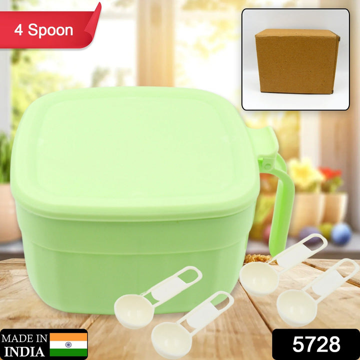 Multipurpose Dry fruit Set, Chocolate, Snacks Storage Box, Masala Box for Home and Kitchen Airtight Dry Fruit Plastic Storage Container Tray Set With Lid & 4 Compartment, 4 Spoon Container for Sweets, Chips, Cookies | (1 Pc) Your Brand