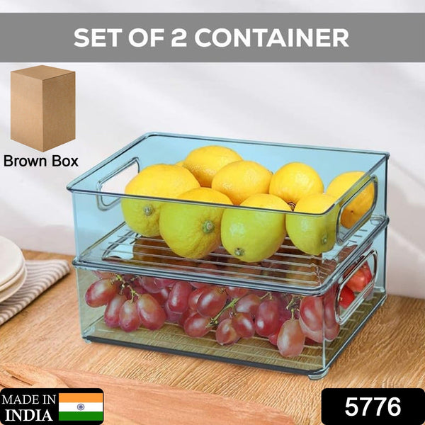 Plastic Refrigerator Organizer Bins, Set Of 2 Stackable Fridge Organizers with Handle, Clear Organizing Food Fruit Vegetables Pantry Storage Bins for Freezer kitchen Cabinet Organization and Storage (2 Pcs Set Mix Color) Your Brand