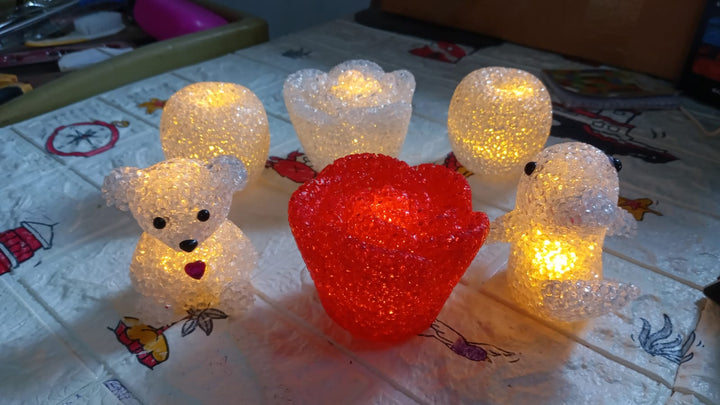 MULTI SHAPE SMALL LIGHT LAMPS LED SHAPE CRYSTAL NIGHT LIGHT LAMP (6 PC SET) Your Brand