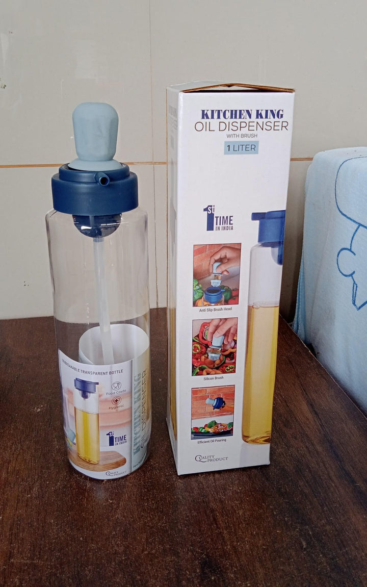 2 in 1 Transparent oilar dispenser with Silicone Oil Dropper Nozzle (1 Pc / With Brush / 1 Ltr.) Your Brand