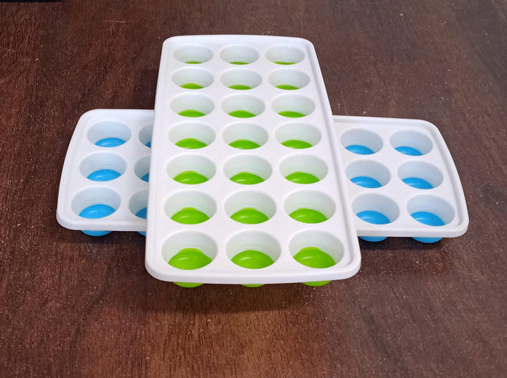 21 Cavity Pop Up Ice Cube Trays-Easy Release, Flexible Silicone Bottom - Stackable, BPA Free, Food Grade - for Convenient Freezer Ice Making (2 Pc Set) Your Brand