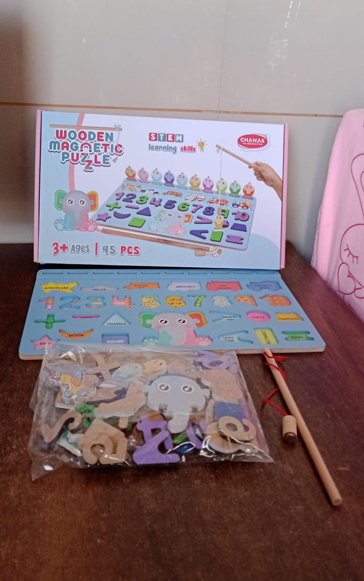 Wooden Number Puzzle Match Board and magnetic rod - TezCart