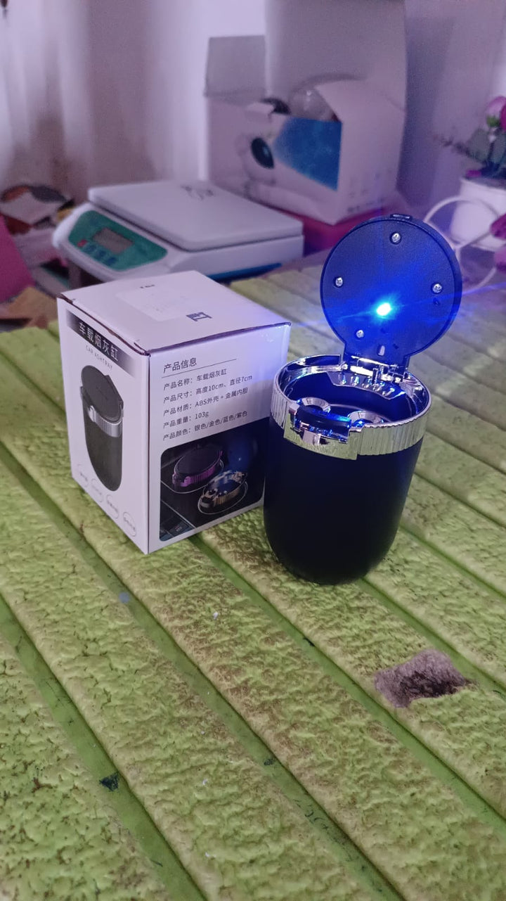 Portable Car Ashtray with Lid and Blue LED Light (1 Pc) - TezCart