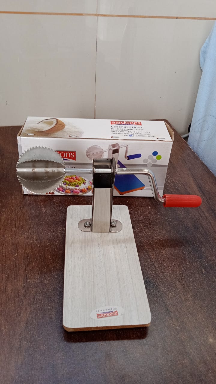 Stainless Steel Coconut Scraper with Wooden Base (1 Pc) - TezCart