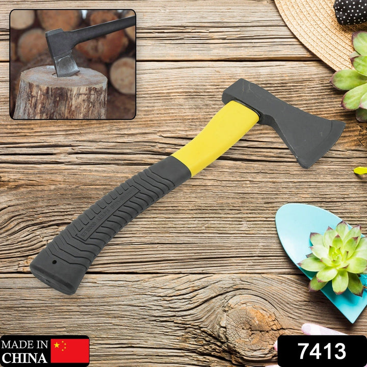 Gardening Tools Hatchet Axe Fiberglass Body Rubberized Handle Wood Cutting Axe, Camping Axe, Safety Axe, Pick Axe (972 Gm) Your Brand