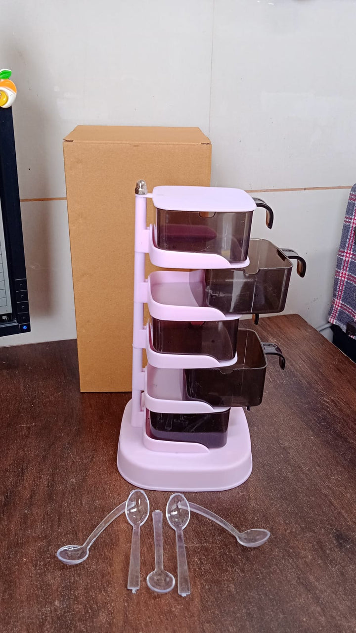 Rotating Spice Jars Vertical Rotatable Seasoning Box 5 Section / Tier With 5 Spoon (1 Set) Your Brand