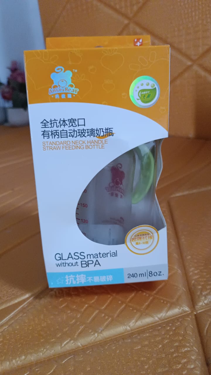Glass Baby Feeding Bottle with Handles & Straw (240 ML / 1 Pc) - TezCart
