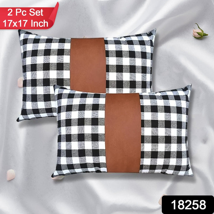 Pillow Covers, Leather & Cotton Cushion Covers (17 × 17 Inch / 1 Pair / 2 Pc) - TezCart