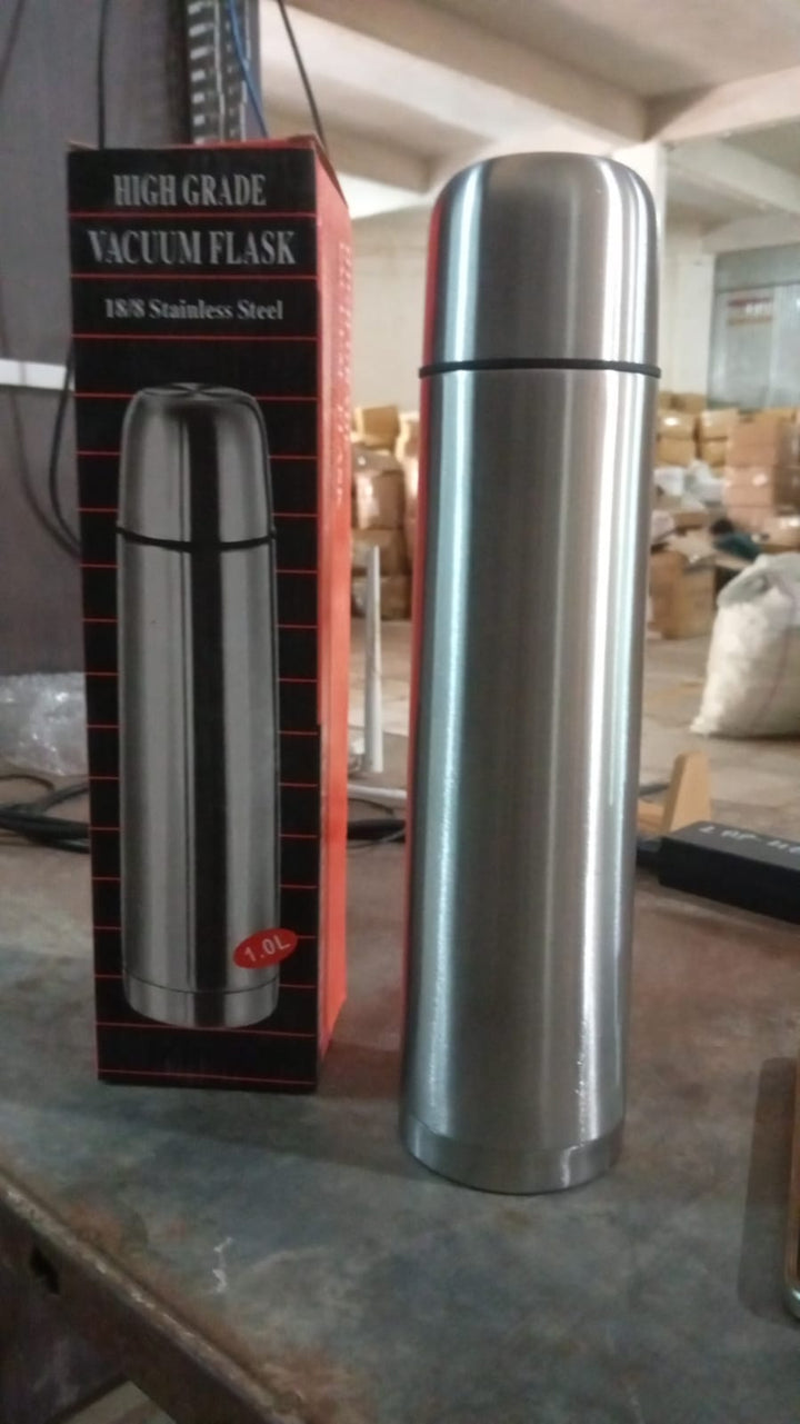 Vacuum Flask Without Cover, 18/8 Stainless Steel | Hot and Cold Water Bottle with Push-Down Lid | Double Walled Stainless Steel Bottle for Travel, Home, Office, School, Picnic (1000 ML / Without Cover) Your Brand