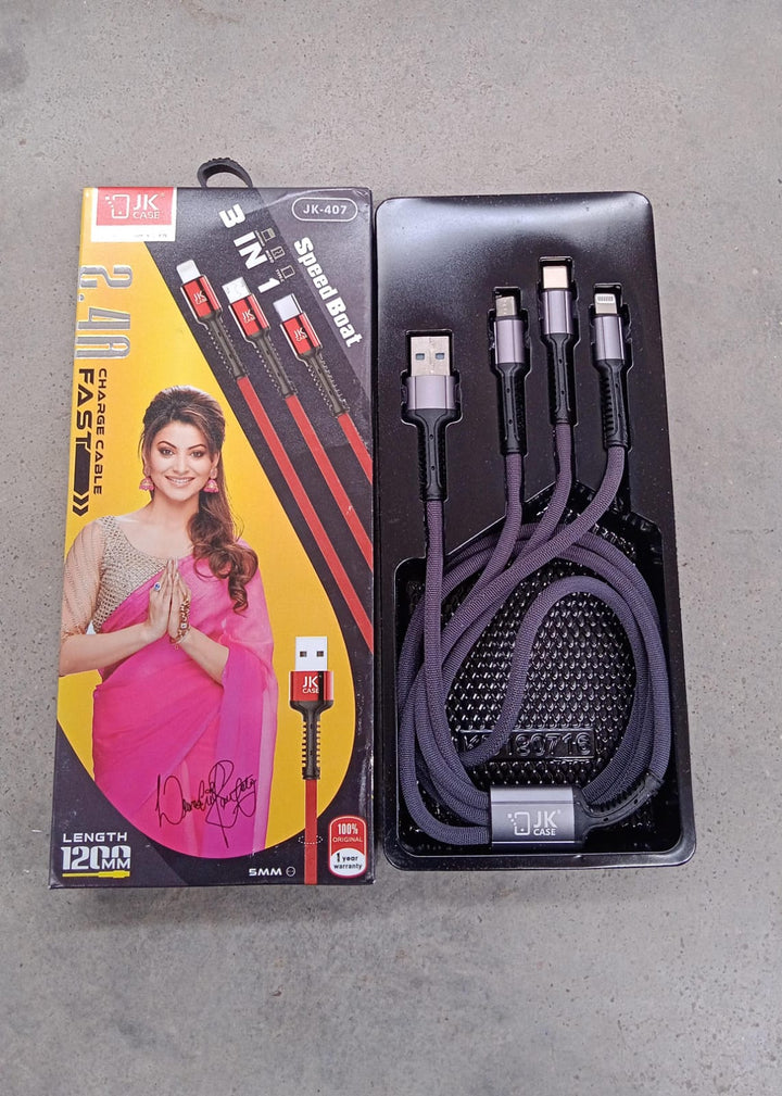 3 in 1 Multi Super Fast Charging Cable (1 Pc / 1200 MM) - TezCart