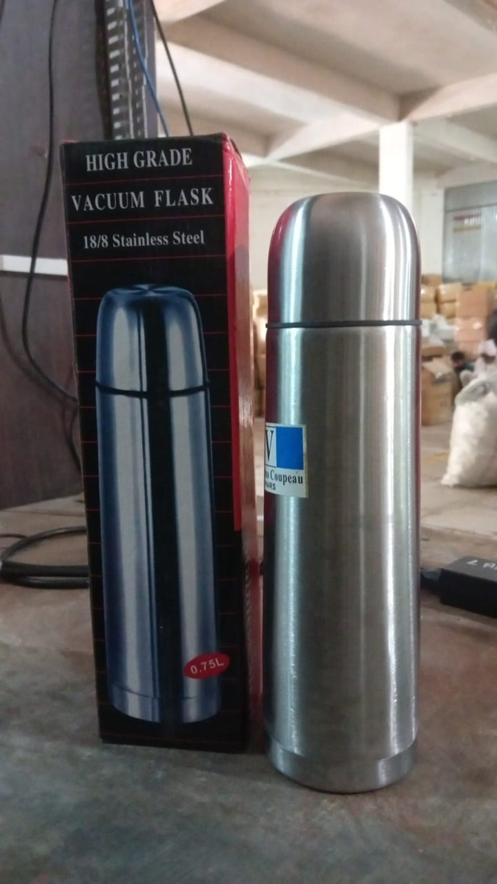 Vacuum Flask Without Cover, 18/8 Stainless Steel | Hot and Cold Water Bottle with Push-Down Lid | Double Walled Stainless Steel Bottle for Travel, Home, Office, School, Picnic (750 ML / Without Cover) Your Brand