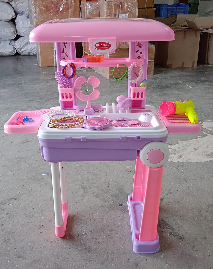 Big Beauty Set Suitcase On Wheel, The Ultimate Beauty Set On Wheels for Girls, Makeup Kit is Easy to Clean & Use, Portable Beauty Set with 25 Pieces for 3 Years BIS Approved. (Beauty Set Trolley) Your Brand