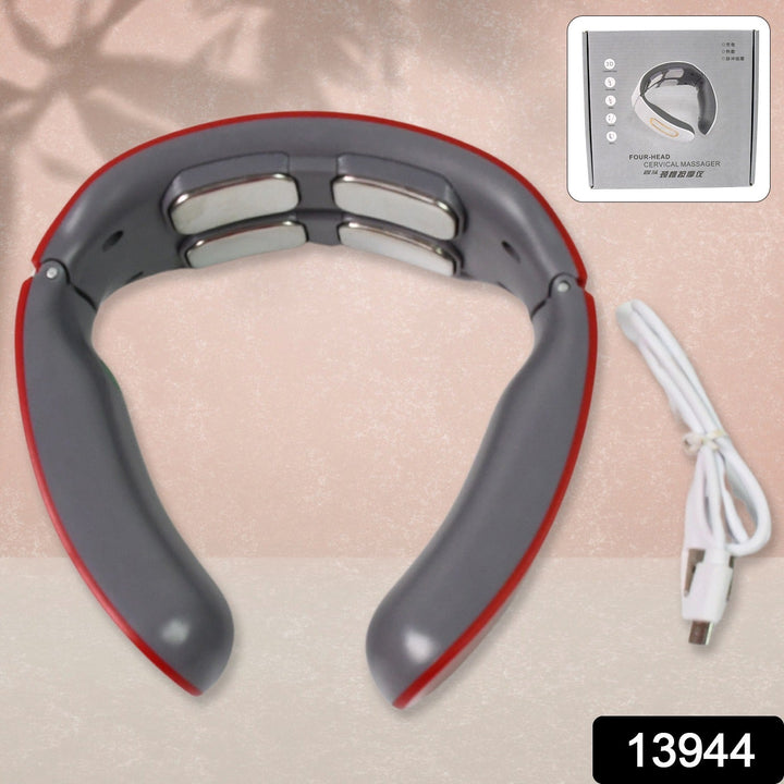 4 Heads Smart Electric Neck and Back Pulse Massager (1 Pc / Mix Design) - TezCart