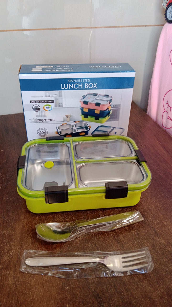 3 Compartment Transparent Stainless Steel Lunch Box for Kids, Tiffin Box, Lunch Box, Lunch Box for Kids, Insulated Lunch Box, Lunch Box for Office Women and Men, Stainless Steel Tiffin Box for Boys, Girls, School Office (Multi Color) Your Brand