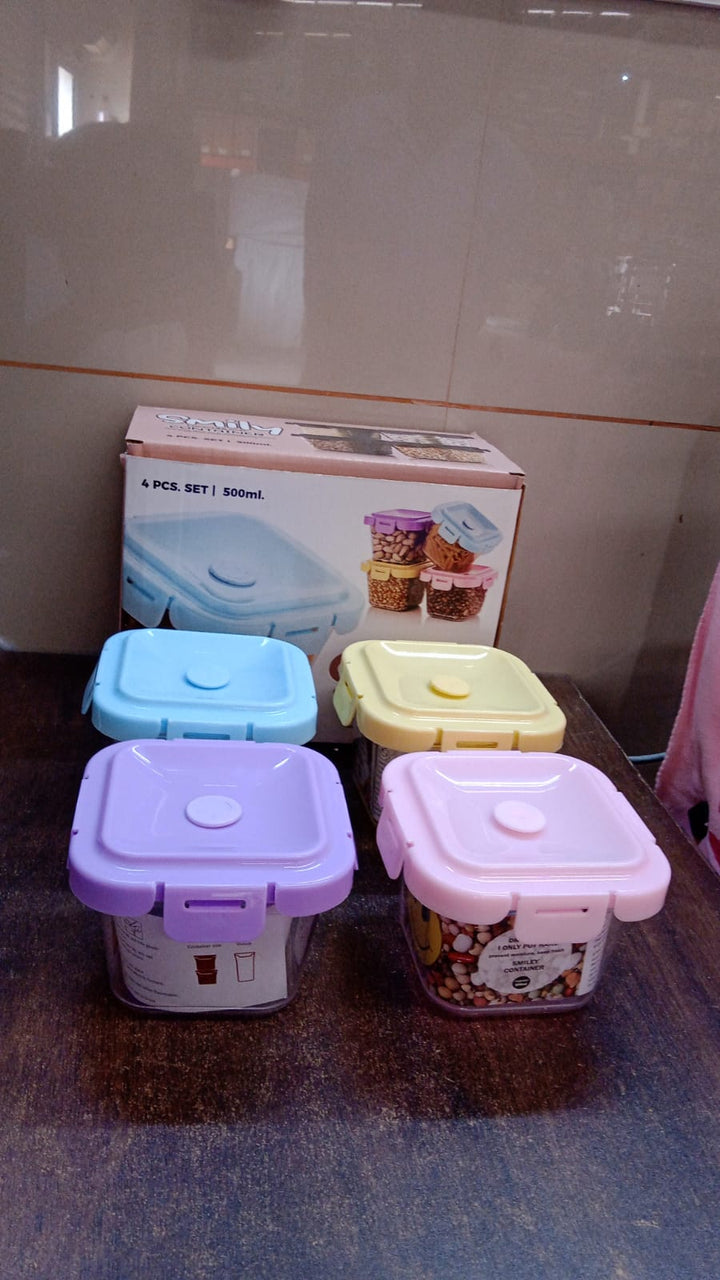 Plastic Food Storage Containers with Lid (4 Pcs Set / 500 ML) - TezCart
